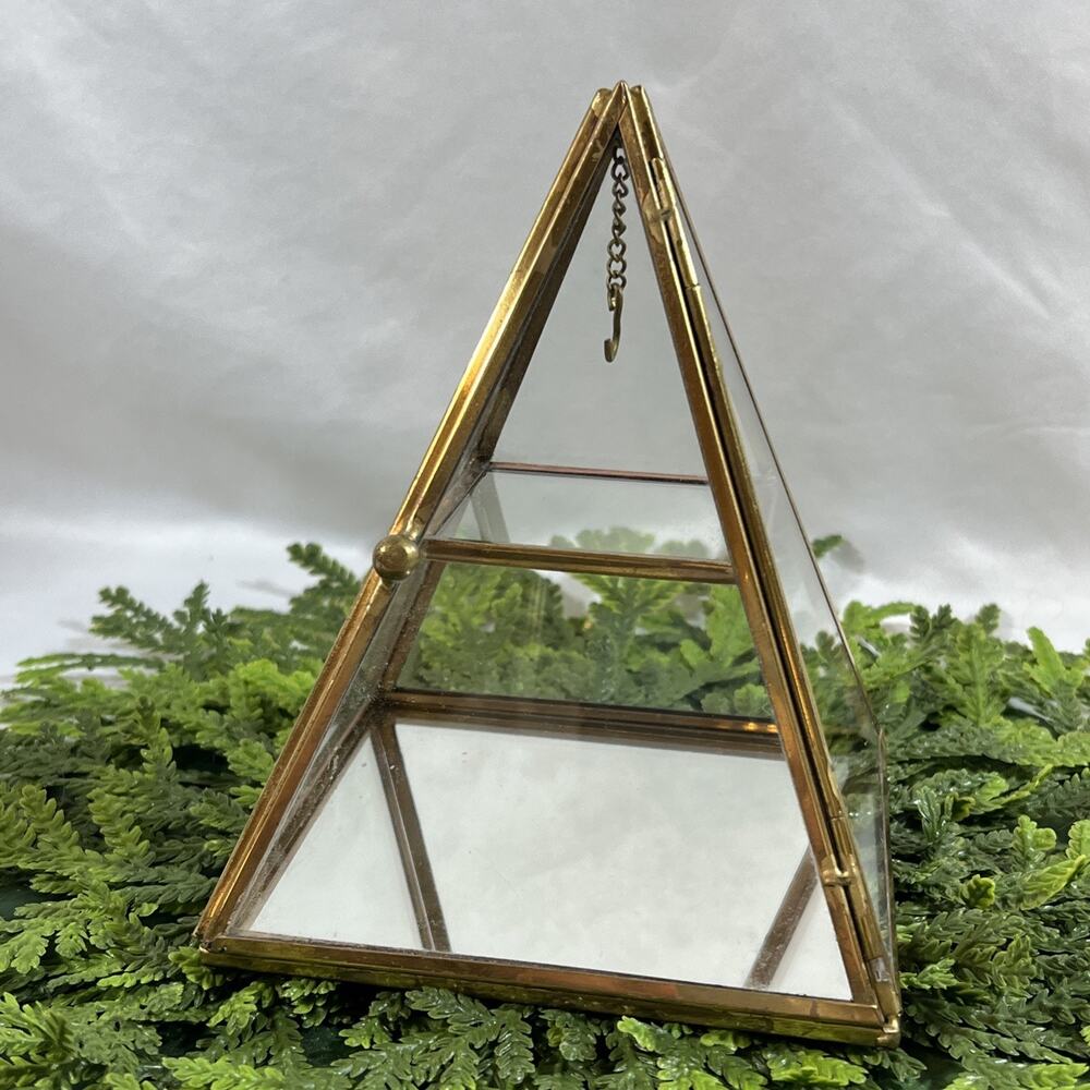 Urban Outfitters UO Home Brass Glass Pyramid Terrarium Display Case Hinged Door